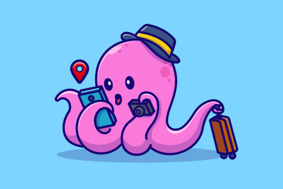 Download Cute Octopus Traveling Cartoon - Premium Resources