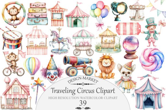 Download Watercolor Traveling Circus Clipart - Traveling Collection