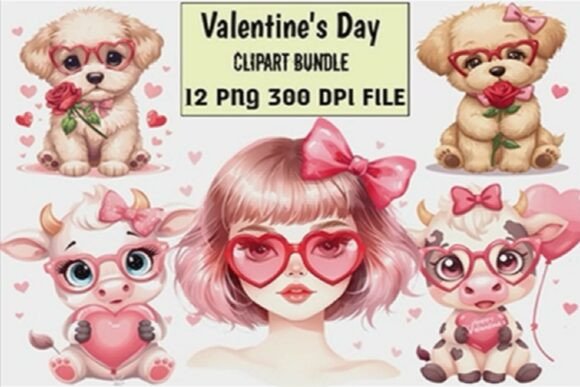 Download Valentine’s Day Cute Animal &amp; Girl Clipa - Premium Resources
