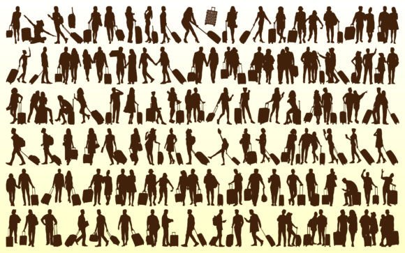 Download Traveling with Suitcase Silhouettes - Premium Bundle