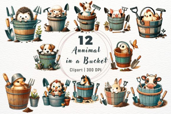 Download Cute Animal in a Bucket Clipart - Cute animal Collection